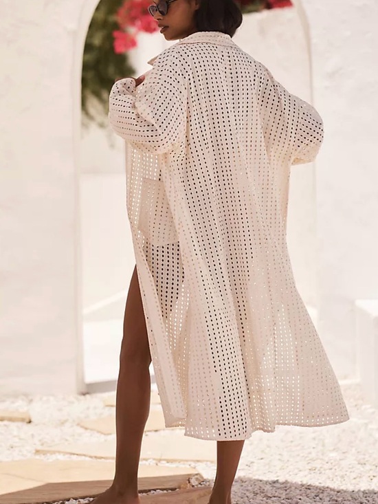 Anthropologie Other - By Anthropologie Collared Eyelet Duster jacket in a cream Resortwear one size